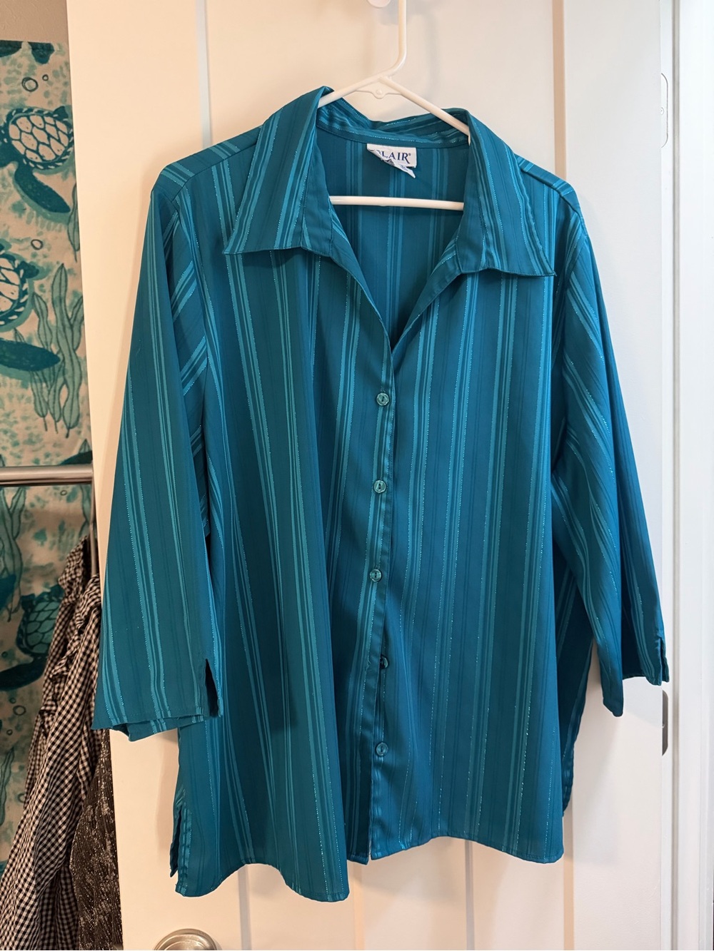 Blair Button Up Blue Shimmery Stripe Blouse